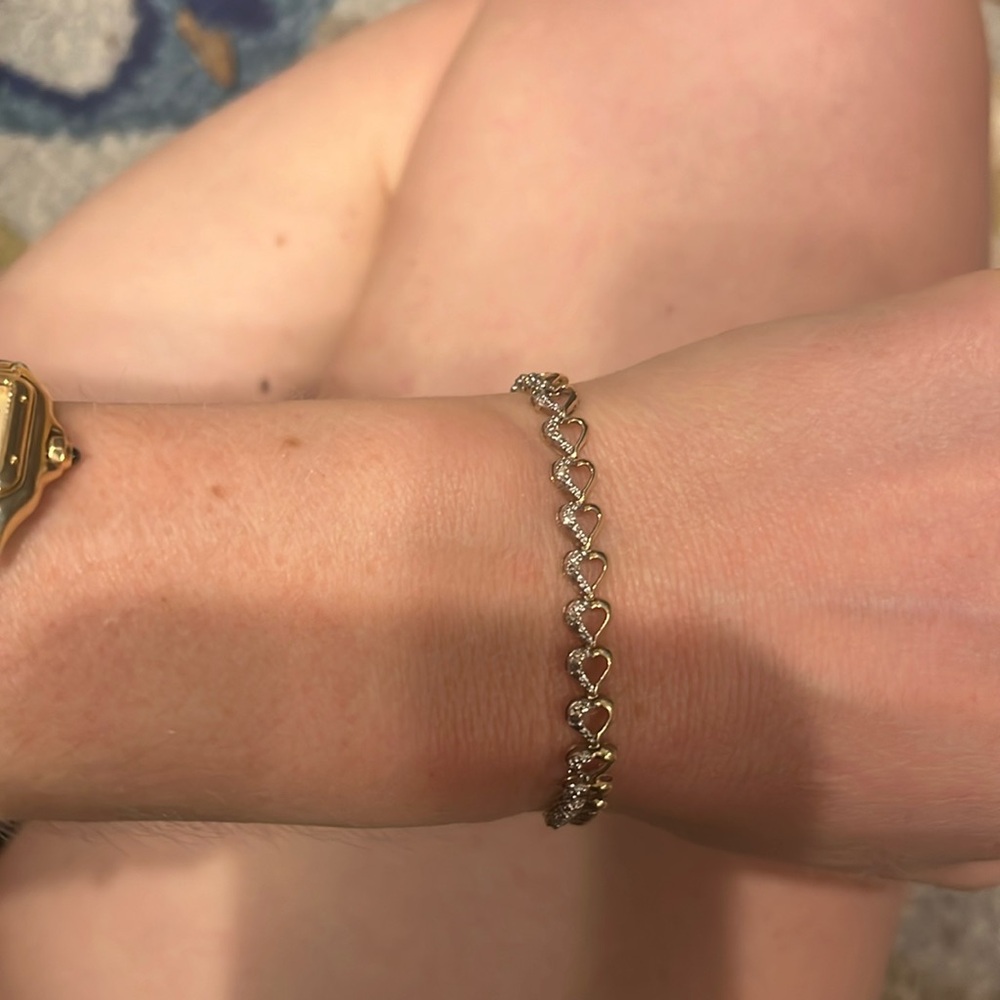 14k open heart with diamond half bracelet
